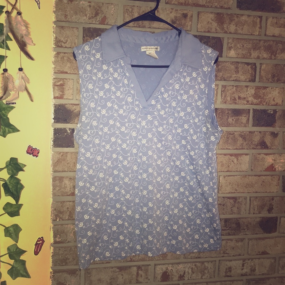 blue floral blouse